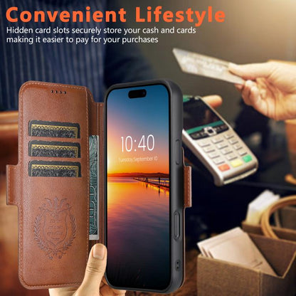 For iPhone 16 Suteni Q07 2-in-1 Multi-function Detachable Wallet MagSafe Phone Case(Brown) - iPhone 16 Cases by Suteni | Online Shopping UK | buy2fix