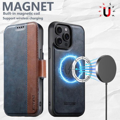 For iPhone 15 Suteni Q07 2-in-1 Multi-function Detachable Wallet MagSafe Phone Case(Blue) - iPhone 15 Cases by Suteni | Online Shopping UK | buy2fix