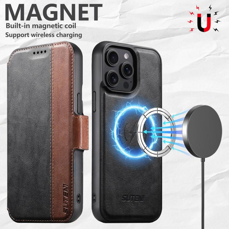 For iPhone 14 Pro Suteni Q07 2-in-1 Multi-function Detachable Wallet MagSafe Phone Case(Black) - iPhone 14 Pro Cases by Suteni | Online Shopping UK | buy2fix