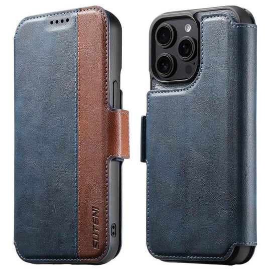 For iPhone 14 Pro Suteni Q07 2-in-1 Multi-function Detachable Wallet MagSafe Phone Case(Blue)