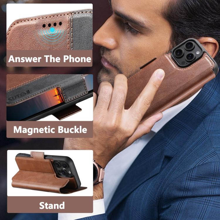 For iPhone 13 Pro Max Suteni Q07 2-in-1 Multi-function Detachable Wallet MagSafe Phone Case(Brown) - iPhone 13 Pro Max Cases by Suteni | Online Shopping UK | buy2fix