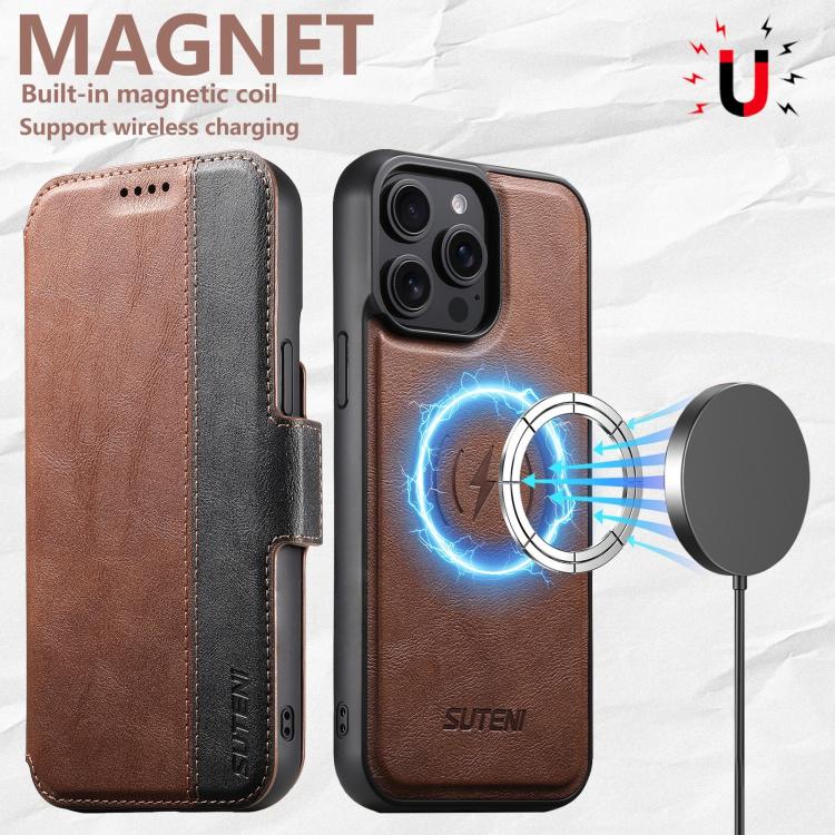 For iPhone 13 Suteni Q07 2-in-1 Multi-function Detachable Wallet MagSafe Phone Case(Brown) - iPhone 13 Cases by Suteni | Online Shopping UK | buy2fix