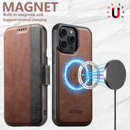 For iPhone 13 Suteni Q07 2-in-1 Multi-function Detachable Wallet MagSafe Phone Case(Brown) - iPhone 13 Cases by Suteni | Online Shopping UK | buy2fix