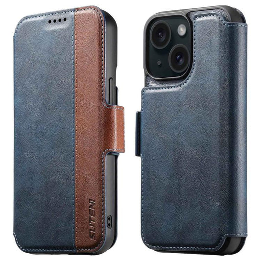 For iPhone 13 Suteni Q07 2-in-1 Multi-function Detachable Wallet MagSafe Phone Case(Blue) - iPhone 13 Cases by Suteni | Online Shopping UK | buy2fix