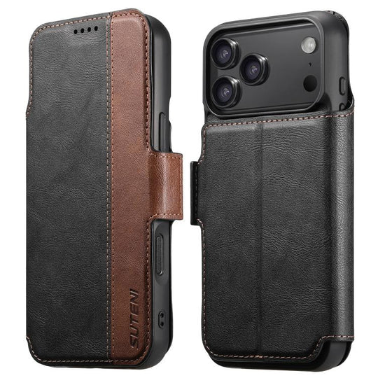 For iPhone 17 Pro Max Suteni Q07 2-in-1 Multi-function Detachable Wallet MagSafe Phone Case(Black)