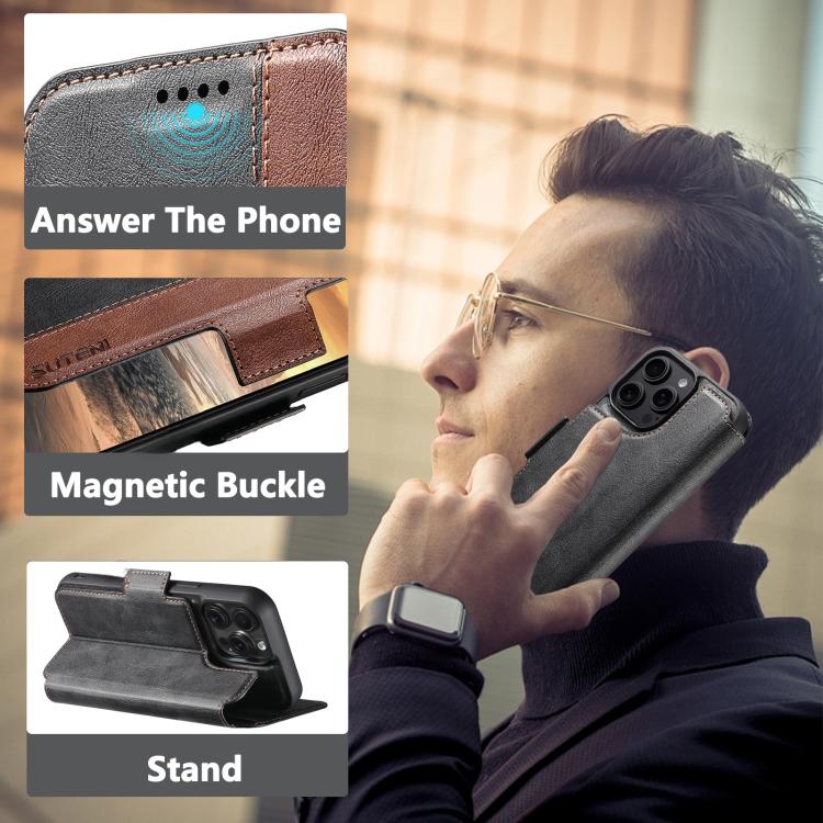 For iPhone 17 Pro Suteni Q07 2-in-1 Multi-function Detachable Wallet MagSafe Phone Case(Brown) - iPhone 17 Pro Cases by Suteni | Online Shopping UK | buy2fix