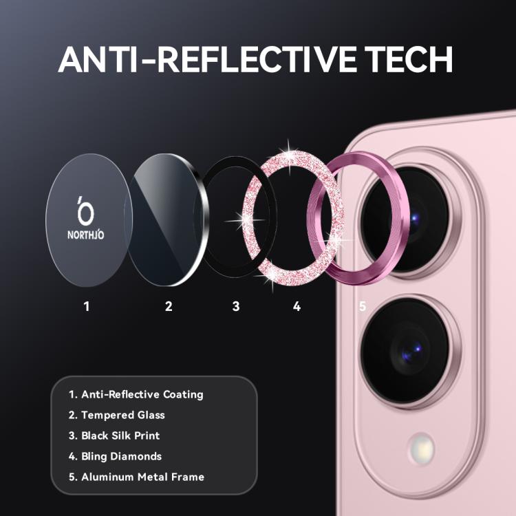 For Samsung Galaxy S25 Edge 5G NORTHJO 1 Set Camera Lens Protector Glitter Metal Ring Film(Pink) - For Samsung by NORTHJO | Online Shopping UK | buy2fix