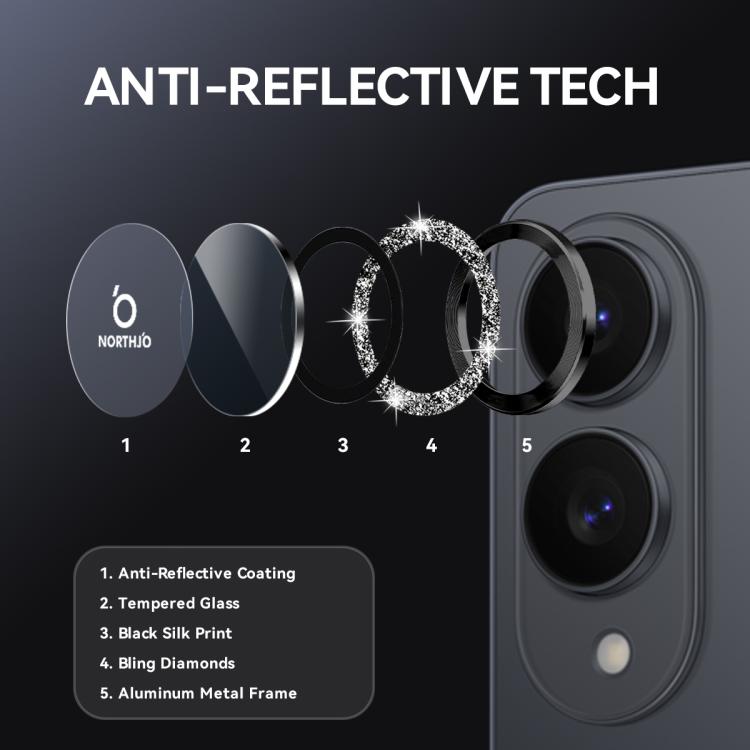 For Samsung Galaxy S25 Edge 5G NORTHJO 1 Set Camera Lens Protector Glitter Metal Ring Film(Black) - For Samsung by NORTHJO | Online Shopping UK | buy2fix