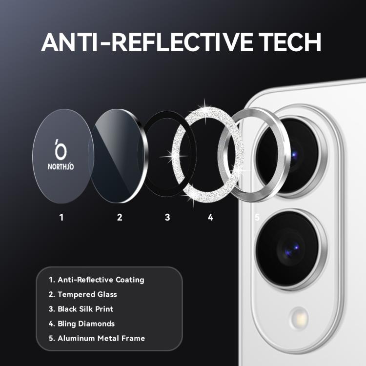 For Samsung Galaxy S25 Edge 5G NORTHJO 1 Set Camera Lens Protector Glitter Metal Ring Film(Silver) - For Samsung by NORTHJO | Online Shopping UK | buy2fix