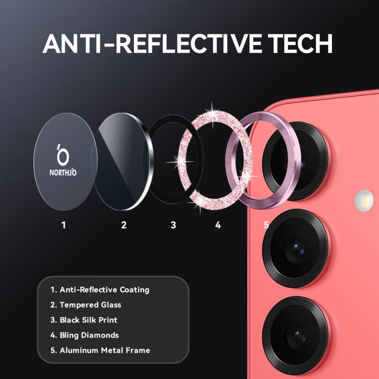 For Samsung Galaxy S25 5G NORTHJO 1 Set Camera Lens Protector Glitter Metal Ring Film(Pink) - For Samsung by NORTHJO | Online Shopping UK | buy2fix