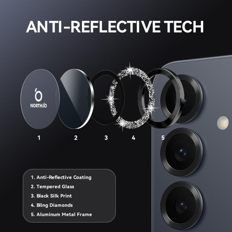 For Samsung Galaxy S25+ 5G NORTHJO 1 Set Camera Lens Protector Glitter Metal Ring Film(Black) - For Samsung by NORTHJO | Online Shopping UK | buy2fix