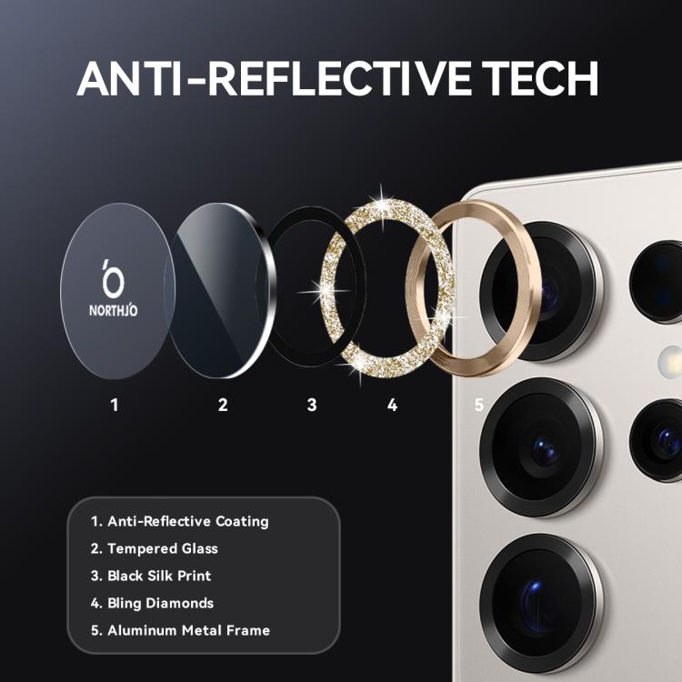 For Samsung Galaxy S25 Ultra 5G NORTHJO 1 Set Camera Lens Protector Glitter Metal Ring Film(Gold) - For Samsung by NORTHJO | Online Shopping UK | buy2fix