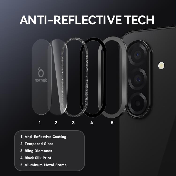 For Samsung Galaxy A26 5G NORTHJO 1 Set Camera Lens Protector Glitter Metal Ring Film(Black) - For Samsung by NORTHJO | Online Shopping UK | buy2fix