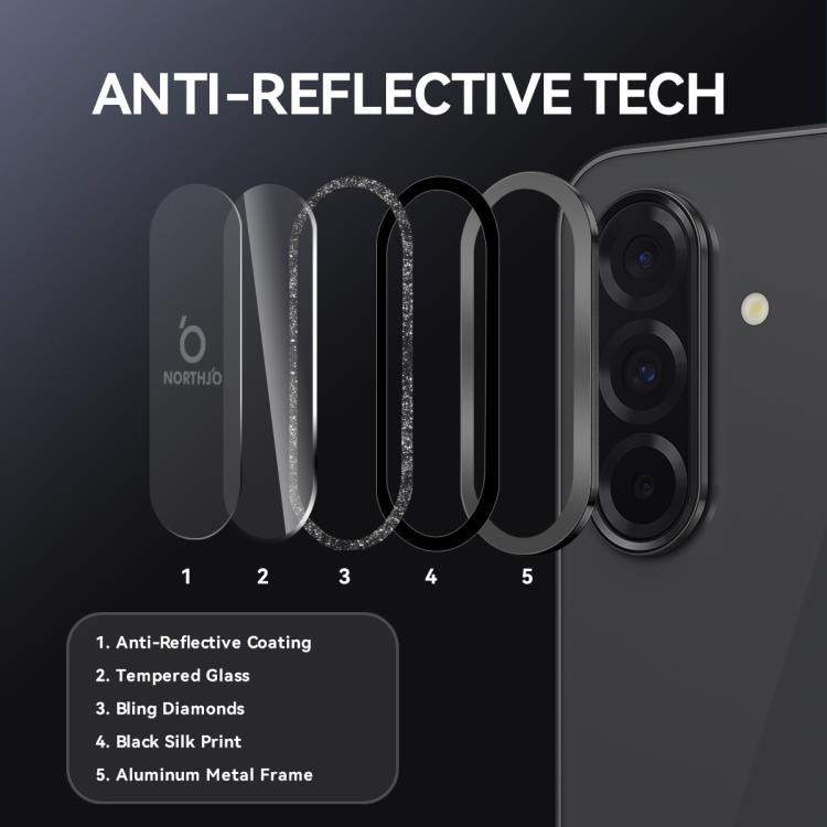 For Samsung Galaxy A36 5G / A56 5G NORTHJO 1 Set Camera Lens Protector Glitter Metal Ring Film(Black) - For Samsung by NORTHJO | Online Shopping UK | buy2fix