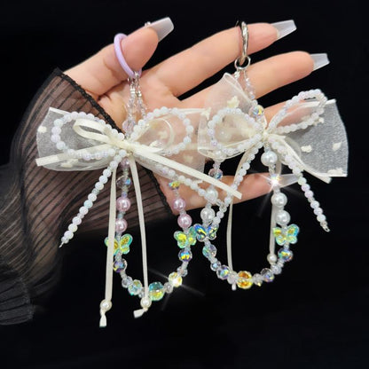 Pearl Bow Laser Butterfly Mobile Phone Chain(Pink) - Lanyards & Wrist Straps by buy2fix | Online Shopping UK | buy2fix