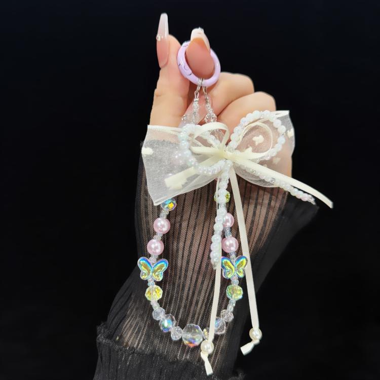 Pearl Bow Laser Butterfly Mobile Phone Chain(Pink) - Lanyards & Wrist Straps by buy2fix | Online Shopping UK | buy2fix