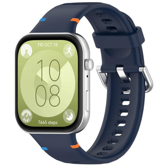 For Huawei Watch Fit 5 / Fit 5 Pro / Fit 4 Stitched Silver Buckle Silicone Watch Band(Midnight Blue)