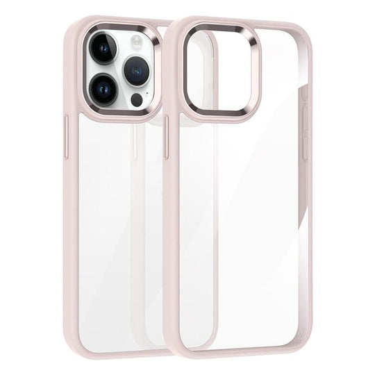 For iPhone 14 Pro Kalebol Gold Shield PC Hybrid TPU Phone Case(Pink)