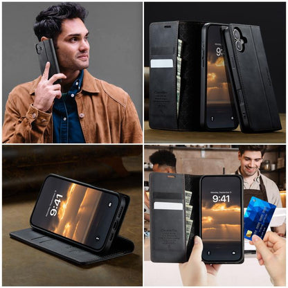 For iPhone 16 CaseMe 033 Calf Leather Lining Microfibre RFID Blocking Phone Case(Black) - iPhone 16 Cases by CaseMe | Online Shopping UK | buy2fix