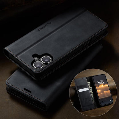 For iPhone 16 CaseMe 033 Calf Leather Lining Microfibre RFID Blocking Phone Case(Black) - iPhone 16 Cases by CaseMe | Online Shopping UK | buy2fix