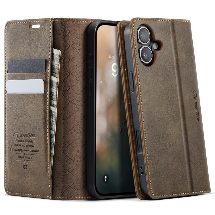 For iPhone 16 CaseMe 033 Calf Leather Lining Microfibre RFID Blocking Phone Case(Coffee) - iPhone 16 Cases by CaseMe | Online Shopping UK | buy2fix