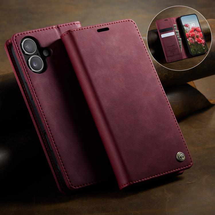 For iPhone 16 CaseMe 033 Calf Leather Lining Microfibre RFID Blocking Phone Case(Red) - iPhone 16 Cases by CaseMe | Online Shopping UK | buy2fix