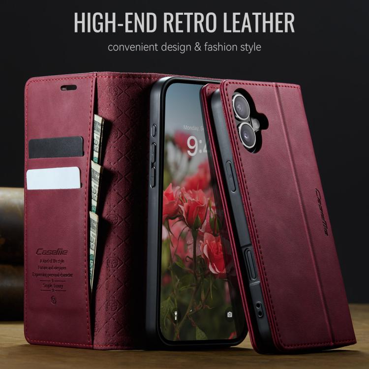 For iPhone 16 CaseMe 033 Calf Leather Lining Microfibre RFID Blocking Phone Case(Red) - iPhone 16 Cases by CaseMe | Online Shopping UK | buy2fix
