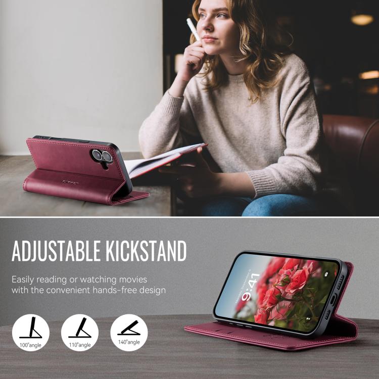 For iPhone 16 CaseMe 033 Calf Leather Lining Microfibre RFID Blocking Phone Case(Red) - iPhone 16 Cases by CaseMe | Online Shopping UK | buy2fix