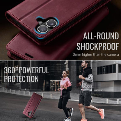 For iPhone 16 CaseMe 033 Calf Leather Lining Microfibre RFID Blocking Phone Case(Red) - iPhone 16 Cases by CaseMe | Online Shopping UK | buy2fix