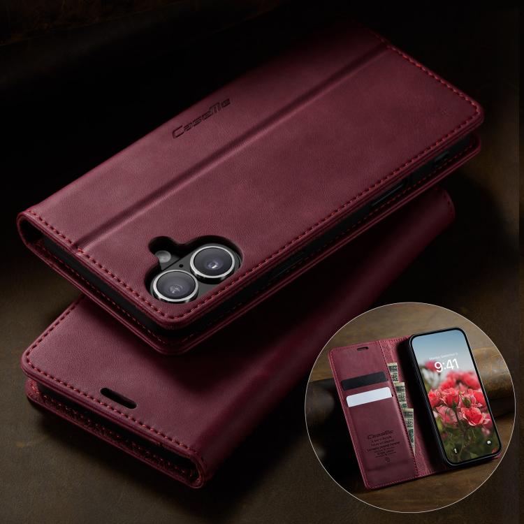 For iPhone 16 CaseMe 033 Calf Leather Lining Microfibre RFID Blocking Phone Case(Red) - iPhone 16 Cases by CaseMe | Online Shopping UK | buy2fix