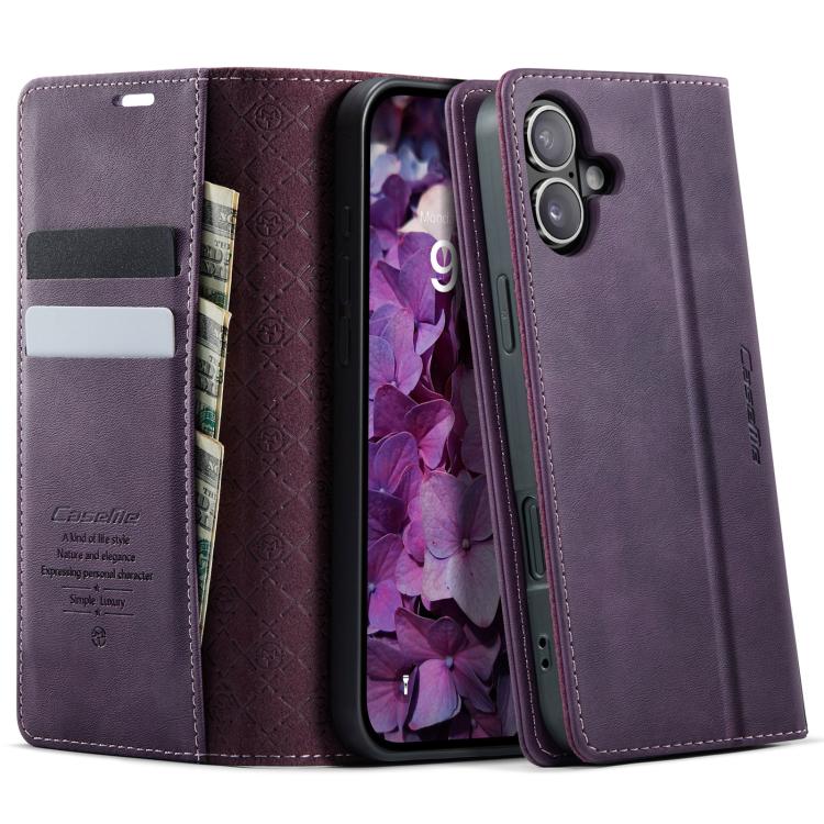 For iPhone 16 CaseMe 033 Calf Leather Lining Microfibre RFID Blocking Phone Case(Purple) - iPhone 16 Cases by CaseMe | Online Shopping UK | buy2fix