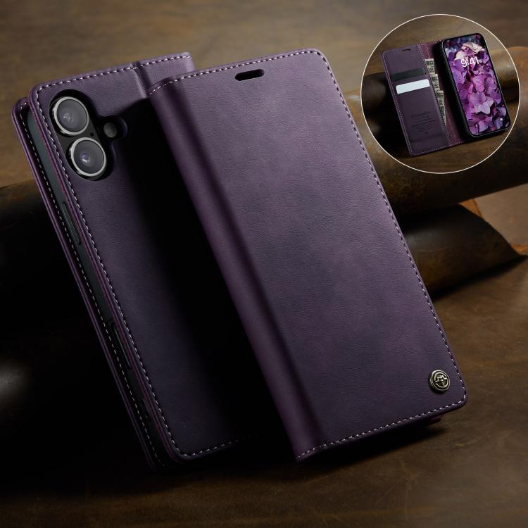 For iPhone 16 CaseMe 033 Calf Leather Lining Microfibre RFID Blocking Phone Case(Purple) - iPhone 16 Cases by CaseMe | Online Shopping UK | buy2fix