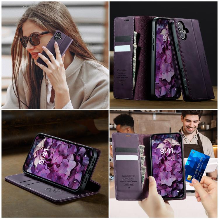 For iPhone 16 CaseMe 033 Calf Leather Lining Microfibre RFID Blocking Phone Case(Purple) - iPhone 16 Cases by CaseMe | Online Shopping UK | buy2fix
