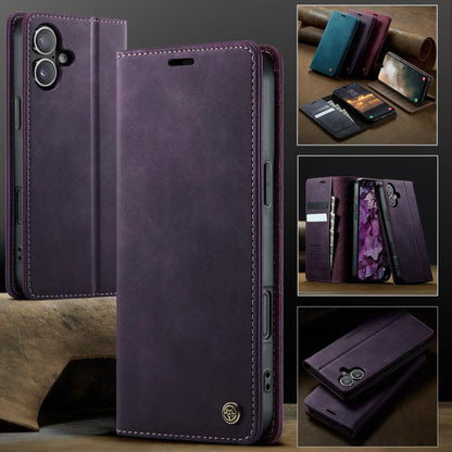 For iPhone 16 CaseMe 033 Calf Leather Lining Microfibre RFID Blocking Phone Case(Purple) - iPhone 16 Cases by CaseMe | Online Shopping UK | buy2fix