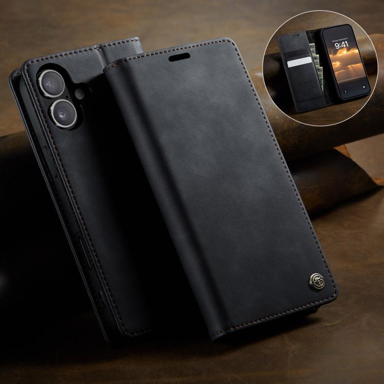 For iPhone 16 Plus CaseMe 033 Calf Leather Lining Microfibre RFID Blocking Phone Case(Black) - iPhone 16 Plus Cases by CaseMe | Online Shopping UK | buy2fix