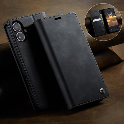 For iPhone 16 Plus CaseMe 033 Calf Leather Lining Microfibre RFID Blocking Phone Case(Black) - iPhone 16 Plus Cases by CaseMe | Online Shopping UK | buy2fix
