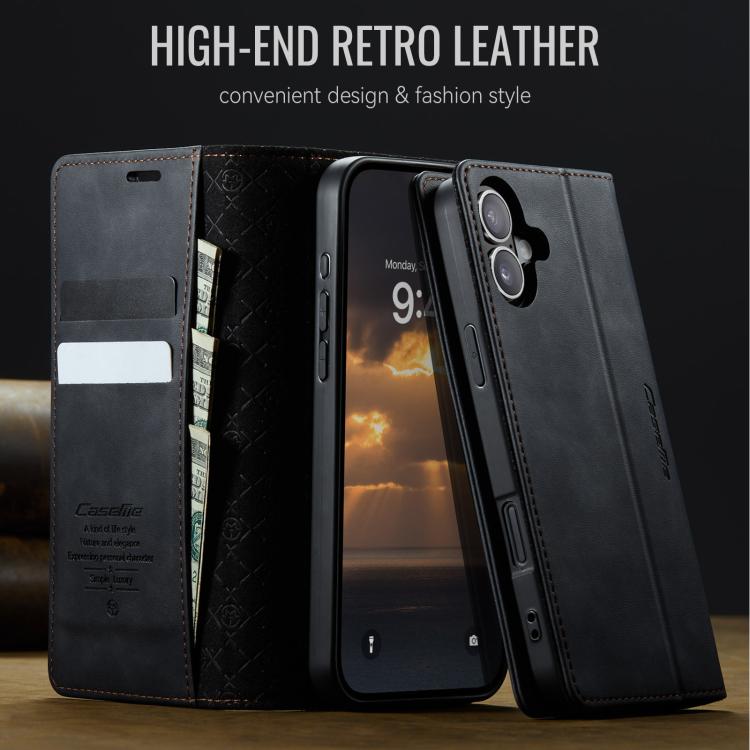 For iPhone 16 Plus CaseMe 033 Calf Leather Lining Microfibre RFID Blocking Phone Case(Black) - iPhone 16 Plus Cases by CaseMe | Online Shopping UK | buy2fix