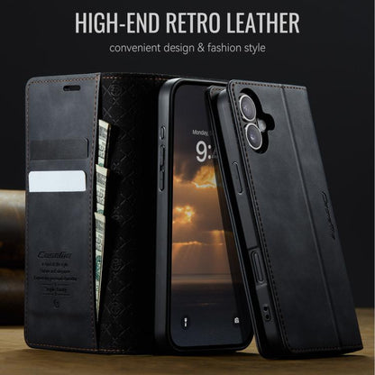 For iPhone 16 Plus CaseMe 033 Calf Leather Lining Microfibre RFID Blocking Phone Case(Black) - iPhone 16 Plus Cases by CaseMe | Online Shopping UK | buy2fix