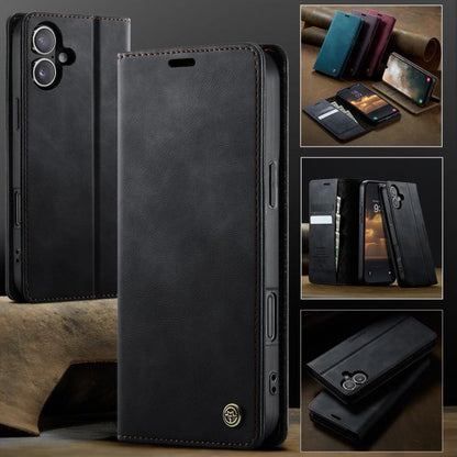 For iPhone 16 Plus CaseMe 033 Calf Leather Lining Microfibre RFID Blocking Phone Case(Black) - iPhone 16 Plus Cases by CaseMe | Online Shopping UK | buy2fix