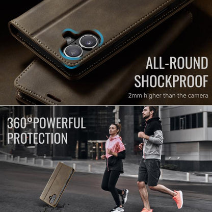 For iPhone 16 Plus CaseMe 033 Calf Leather Lining Microfibre RFID Blocking Phone Case(Coffee) - iPhone 16 Plus Cases by CaseMe | Online Shopping UK | buy2fix