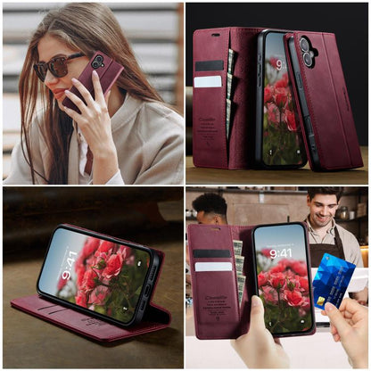For iPhone 16 Plus CaseMe 033 Calf Leather Lining Microfibre RFID Blocking Phone Case(Red) - iPhone 16 Plus Cases by CaseMe | Online Shopping UK | buy2fix