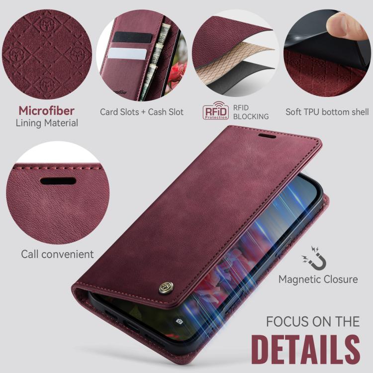 For iPhone 16 Plus CaseMe 033 Calf Leather Lining Microfibre RFID Blocking Phone Case(Red) - iPhone 16 Plus Cases by CaseMe | Online Shopping UK | buy2fix