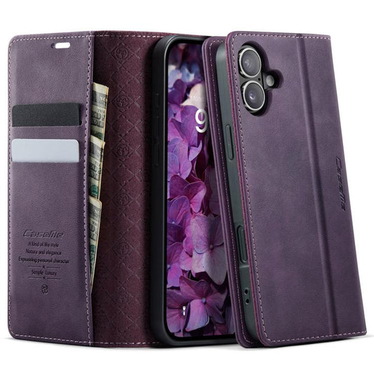 For iPhone 16 Plus CaseMe 033 Calf Leather Lining Microfibre RFID Blocking Phone Case(Purple) - iPhone 16 Plus Cases by CaseMe | Online Shopping UK | buy2fix