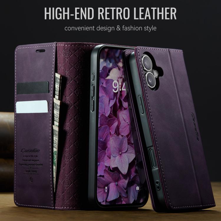 For iPhone 16 Plus CaseMe 033 Calf Leather Lining Microfibre RFID Blocking Phone Case(Purple) - iPhone 16 Plus Cases by CaseMe | Online Shopping UK | buy2fix
