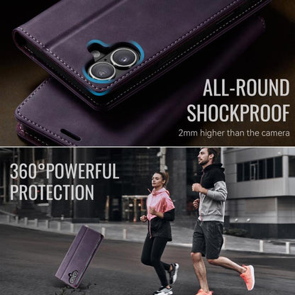 For iPhone 16 Plus CaseMe 033 Calf Leather Lining Microfibre RFID Blocking Phone Case(Purple) - iPhone 16 Plus Cases by CaseMe | Online Shopping UK | buy2fix