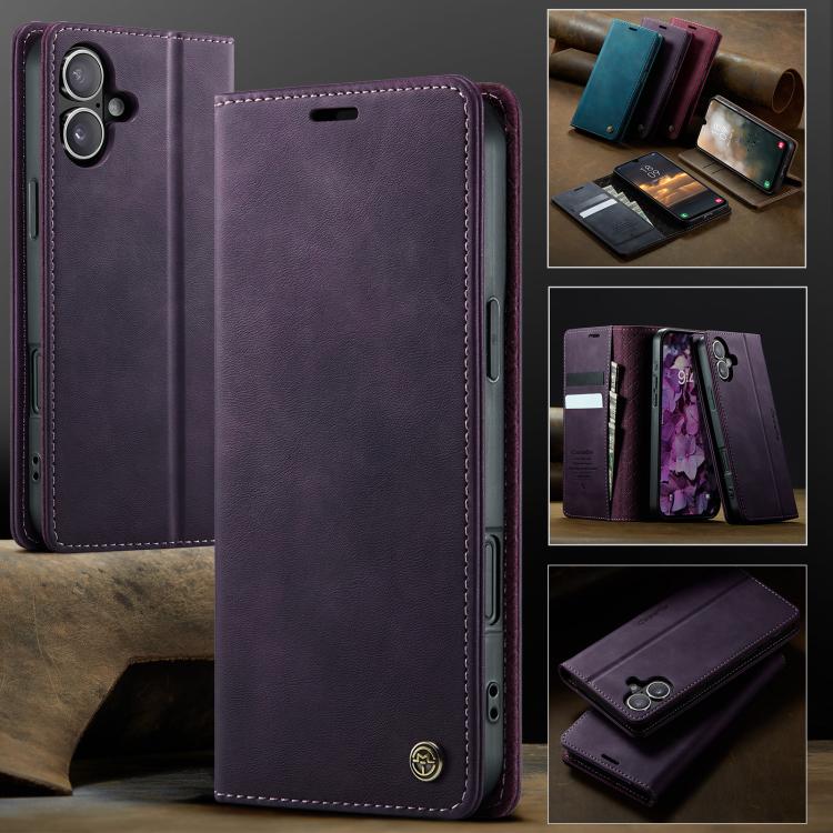 For iPhone 16 Plus CaseMe 033 Calf Leather Lining Microfibre RFID Blocking Phone Case(Purple) - iPhone 16 Plus Cases by CaseMe | Online Shopping UK | buy2fix