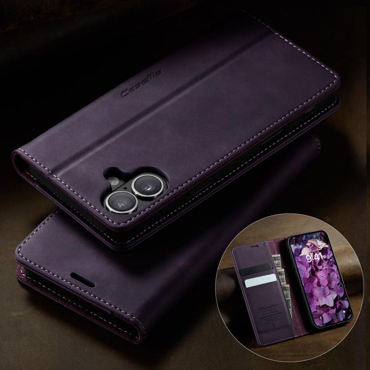 For iPhone 16 Plus CaseMe 033 Calf Leather Lining Microfibre RFID Blocking Phone Case(Purple) - iPhone 16 Plus Cases by CaseMe | Online Shopping UK | buy2fix