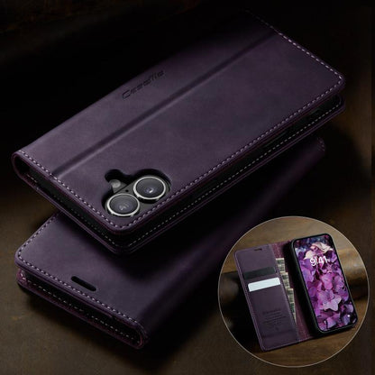 For iPhone 16 Plus CaseMe 033 Calf Leather Lining Microfibre RFID Blocking Phone Case(Purple) - iPhone 16 Plus Cases by CaseMe | Online Shopping UK | buy2fix