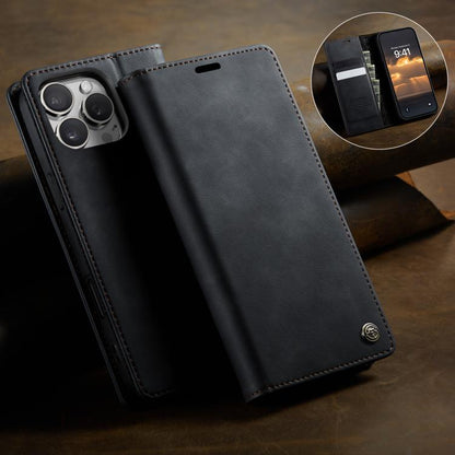 For iPhone 16 Pro CaseMe 033 Calf Leather Lining Microfibre RFID Blocking Phone Case(Black) - iPhone 16 Pro Cases by CaseMe | Online Shopping UK | buy2fix