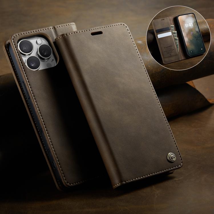 For iPhone 16 Pro CaseMe 033 Calf Leather Lining Microfibre RFID Blocking Phone Case(Coffee) - iPhone 16 Pro Cases by CaseMe | Online Shopping UK | buy2fix